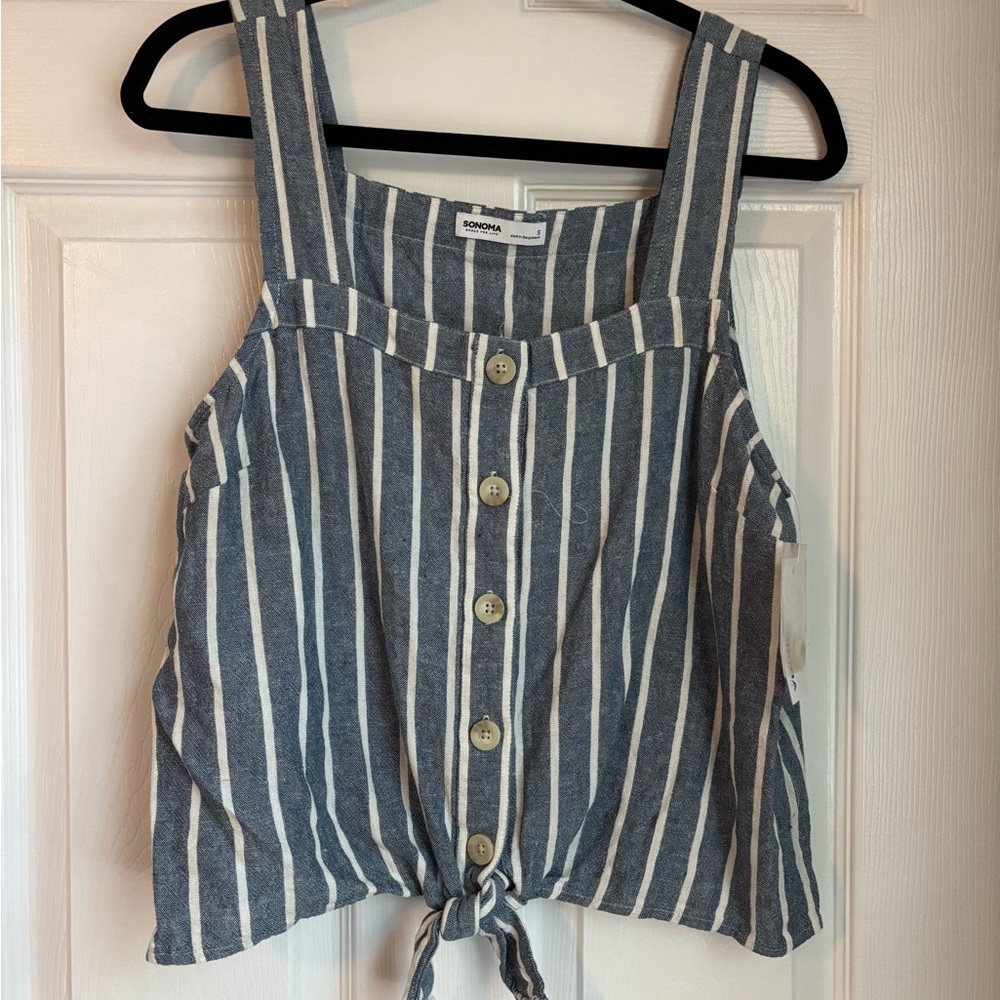 Striped Blue and White Sleeveless Top